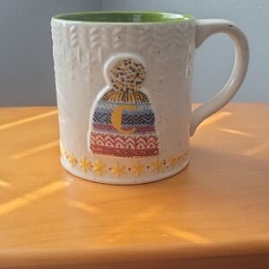 Anthropologie White and Green Ceramic Art Mug